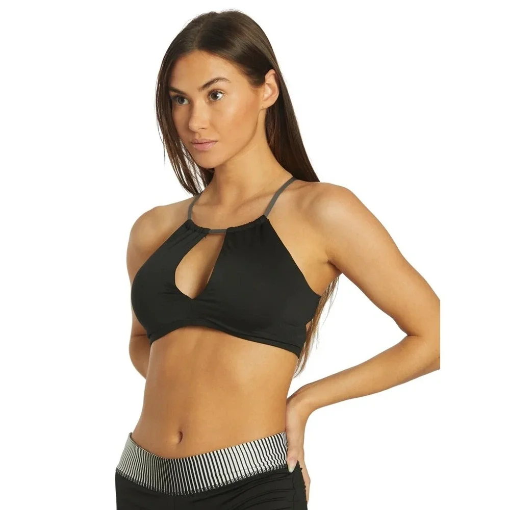 Nike Swim Lace Up High‎ Neck Bikini Top Womens XS Black NESSC271